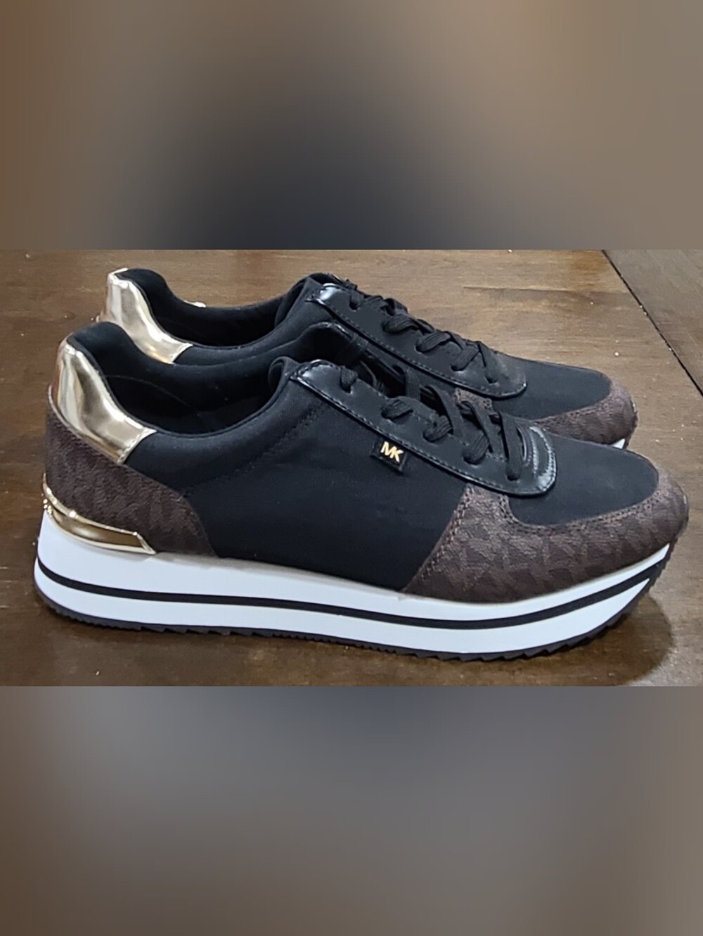 Michael Kors Monique Knit Trainer Black/Brown/Gold Women's